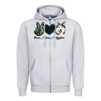 Heather Grey peace love huskies Zipper Hoodie - RanaPortraitStore