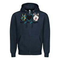 Navy peace love huskies Zipper Hoodie - RanaPortraitStore