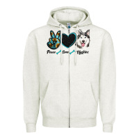 Oatmeal Heather peace love huskies Zipper Hoodie - RanaPortraitStore
