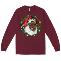 Burgundy African American Santa Christmas Long Sleeve Tee - RanaPortraitStore