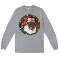 Heather Grey African American Santa Christmas Long Sleeve Tee - RanaPortraitStore