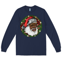 Navy African American Santa Christmas Long Sleeve Tee - RanaPortraitStore