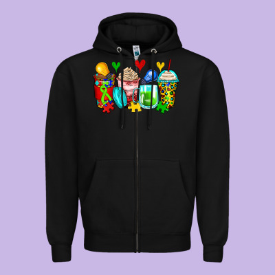 Autism Coffee Cups Zipper Hoodie Designed By Zillion Design Studio