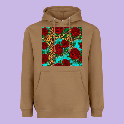 Leopard Roses Seamless Pattern Heavyweight Hoodie Designed By Hra Design Shop