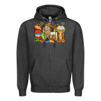 Charcoal Heather tacos coffee cups Zipper Hoodie - Zillion Design Studio