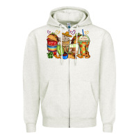 Oatmeal Heather tacos coffee cups Zipper Hoodie - Zillion Design Studio
