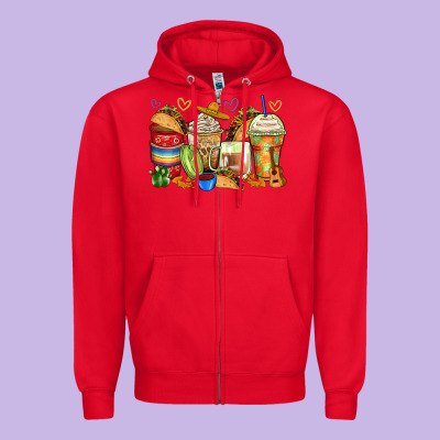 Tacos Coffee Cups Zipper Hoodie Designed By Zillion Design Studio