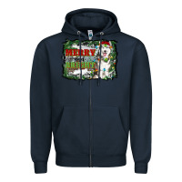 Navy merry and bright husky farm  background Zipper Hoodie - RanaPortraitStore
