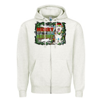 Oatmeal Heather merry and bright husky farm  background Zipper Hoodie - RanaPortraitStore