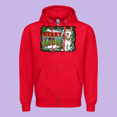 Merry And Bright Husky Farm  Background Zipper Hoodie Designed By Ranaportraitstore