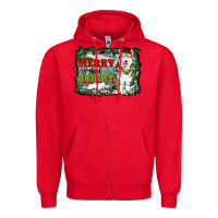 Red merry and bright husky farm  background Zipper Hoodie - RanaPortraitStore