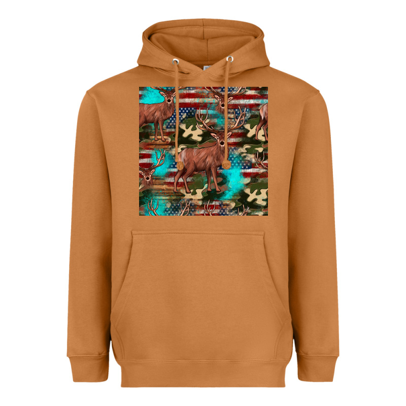 Hunting Deer American Flag Seamless Pattern Heavyweight Hoodie by HRA Design Shop | Teevron