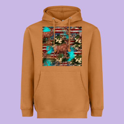Hunting Deer American Flag Seamless Pattern Heavyweight Hoodie Designed By Hra Design Shop