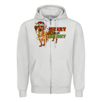 Dove Grey merry and bright dachshund Zipper Hoodie - RanaPortraitStore