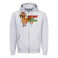 Heather Grey merry and bright dachshund Zipper Hoodie - RanaPortraitStore