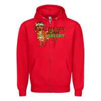 Red merry and bright dachshund Zipper Hoodie - RanaPortraitStore