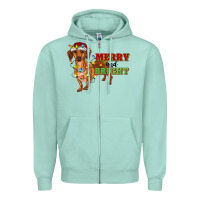 Seafoam merry and bright dachshund Zipper Hoodie - RanaPortraitStore