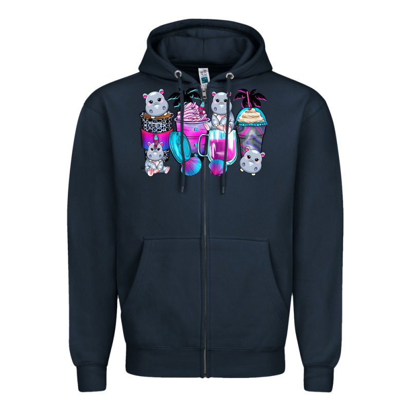 Hippopotamus Coffee Cups Zipper Hoodie by Zillion Design Studio | Teevron