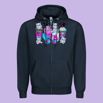 Hippopotamus Coffee Cups Zipper Hoodie Designed By Zillion Design Studio