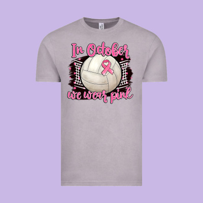 In October We Wear Pink Volleyball Vintage Tee Designed By Barkaloodesign