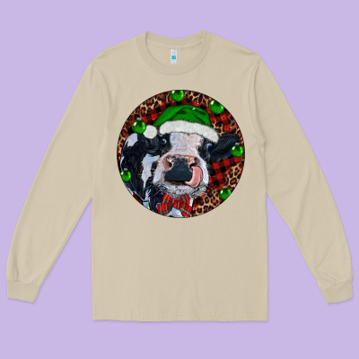 Long Sleeve Tee Baby Cow Christmas