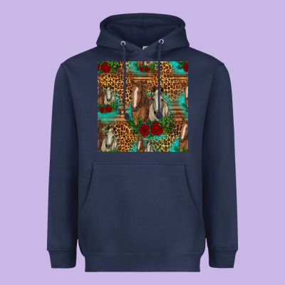 Horses With Roses Seamless Pattern Heavyweight Hoodie Designed By Hra Design Shop