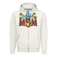 Oatmeal Heather western collie mom Zipper Hoodie - texasbilliewilder