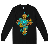 Black western cross with gemstone and sunflowers Long Sleeve Tee - texasbilliewilder