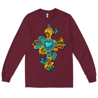 Burgundy western cross with gemstone and sunflowers Long Sleeve Tee - texasbilliewilder