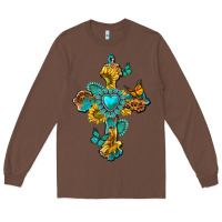 Chestnut western cross with gemstone and sunflowers Long Sleeve Tee - texasbilliewilder