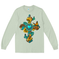 Matcha western cross with gemstone and sunflowers Long Sleeve Tee - texasbilliewilder