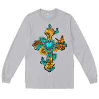 Moon Dust western cross with gemstone and sunflowers Long Sleeve Tee - texasbilliewilder