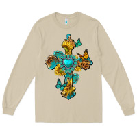 Mushroom western cross with gemstone and sunflowers Long Sleeve Tee - texasbilliewilder