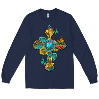 Navy western cross with gemstone and sunflowers Long Sleeve Tee - texasbilliewilder
