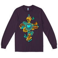 Plum western cross with gemstone and sunflowers Long Sleeve Tee - texasbilliewilder
