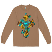 Toasted Coconut western cross with gemstone and sunflowers Long Sleeve Tee - texasbilliewilder