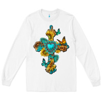 White western cross with gemstone and sunflowers Long Sleeve Tee - texasbilliewilder
