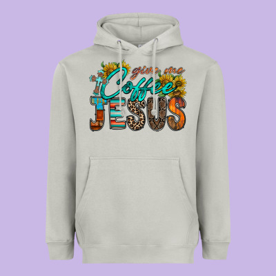 Give Me Coffee Jesus Heavyweight Hoodie Designed By Racoondesign