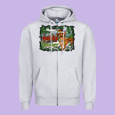 Merry And Bright  Dachshund With Farm Zipper Hoodie Designed By Ranaportraitstore