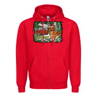 Red merry and bright  dachshund with farm Zipper Hoodie - RanaPortraitStore
