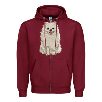 Burgundy white pomeranian Zipper Hoodie - RanaPortraitStore