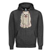 Charcoal Heather white pomeranian Zipper Hoodie - RanaPortraitStore