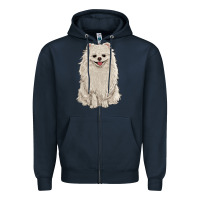 Navy white pomeranian Zipper Hoodie - RanaPortraitStore
