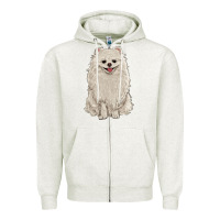 Oatmeal Heather white pomeranian Zipper Hoodie - RanaPortraitStore