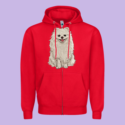 White Pomeranian Zipper Hoodie Designed By Ranaportraitstore