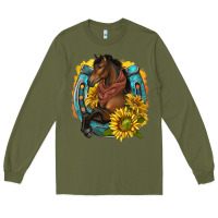 Army Green western horse with horseshoe Long Sleeve Tee - texasbilliewilder