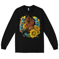 Black western horse with horseshoe Long Sleeve Tee - texasbilliewilder