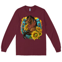 Burgundy western horse with horseshoe Long Sleeve Tee - texasbilliewilder