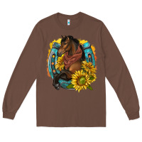 Chestnut western horse with horseshoe Long Sleeve Tee - texasbilliewilder