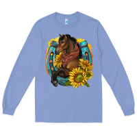Colony Blue western horse with horseshoe Long Sleeve Tee - texasbilliewilder